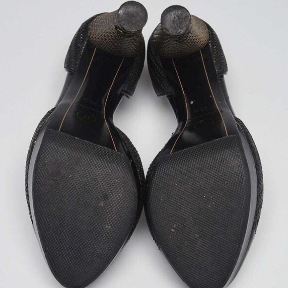 Chanel Black Snakeskin/Patent Leather Cap Toe Pumps Size 6/36.5 - Picture 3 of 5